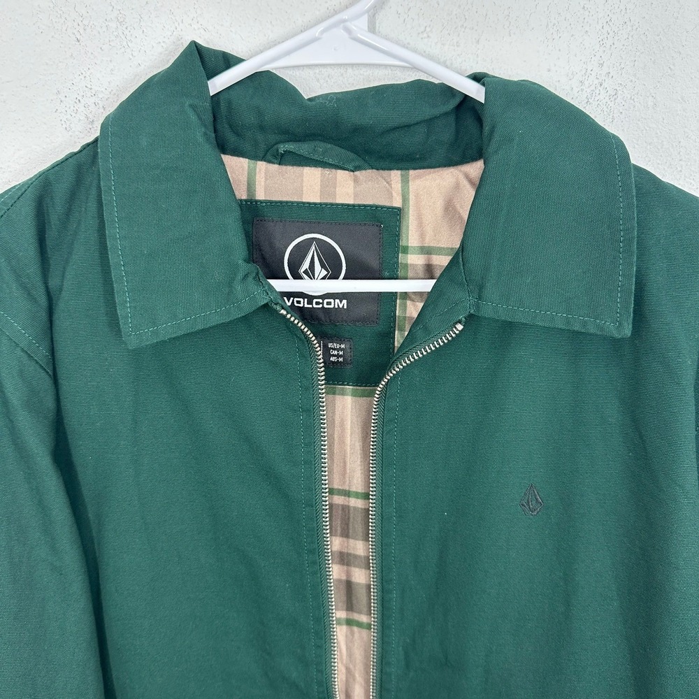 Volcom Oak Drive Jacket Green Plaid Lined Full Zip Men Medium Casual Cotton NWT - Picture 3 of 10